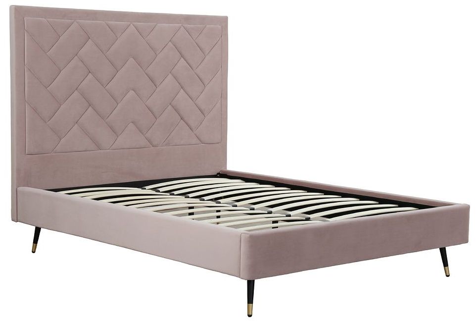 Crosby Modern Queen-Size Upholstered Velvet Bedframe and Headboard in Blush