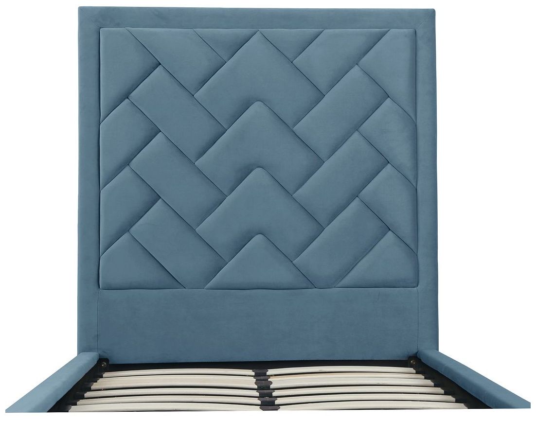 Image 5 Crosby Modern Twin-Size Upholstered Velvet Bedframe and Headboard in Blue more views