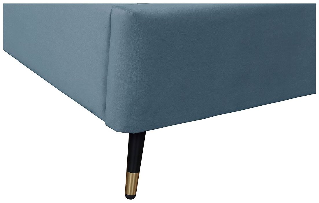 Image 6 Crosby Modern Twin-Size Upholstered Velvet Bedframe and Headboard in Blue more views