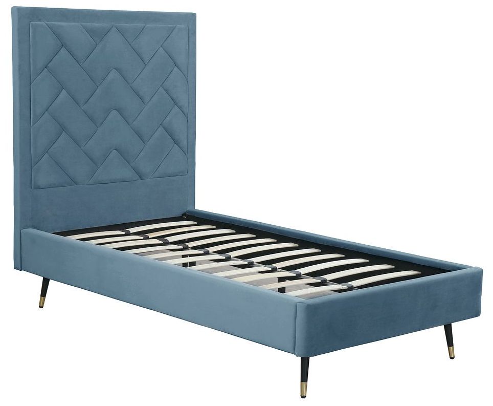 Crosby Modern Twin-Size Upholstered Velvet Bedframe and Headboard in Blue