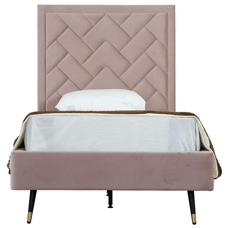 Image 1 Crosby Modern Twin-Size Upholstered Velvet Bedframe and Headboard in Blush