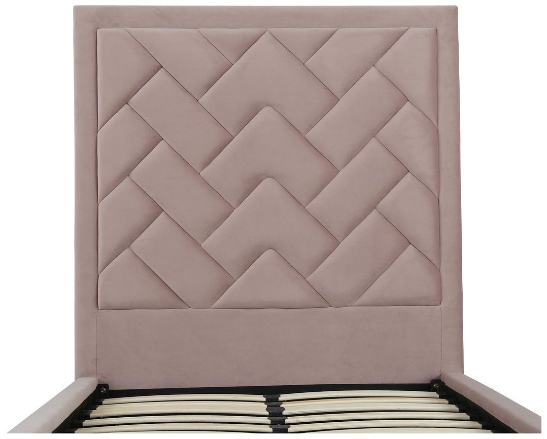 Image 5 Crosby Modern Twin-Size Upholstered Velvet Bedframe and Headboard in Blush more views