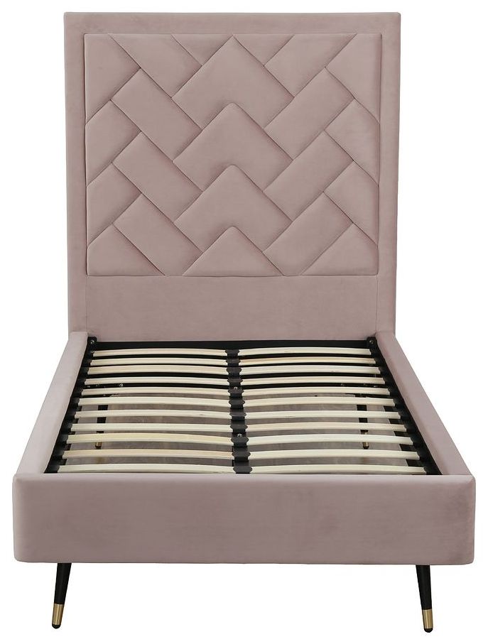Image 7 Crosby Modern Twin-Size Upholstered Velvet Bedframe and Headboard in Blush more views