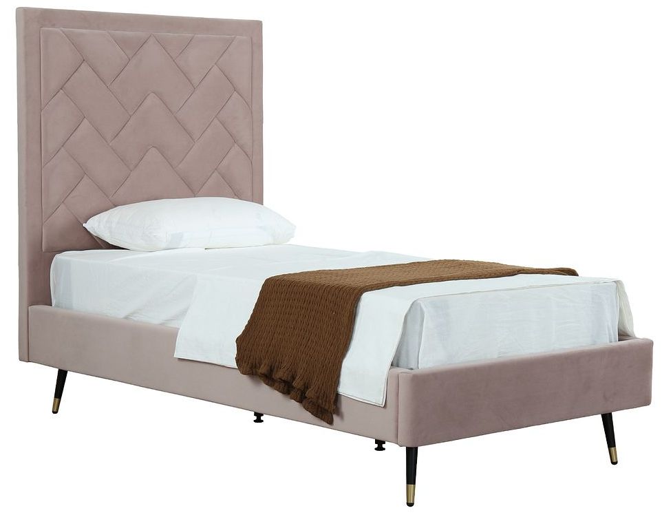 Crosby Modern Twin-Size Upholstered Velvet Bedframe and Headboard in Blush