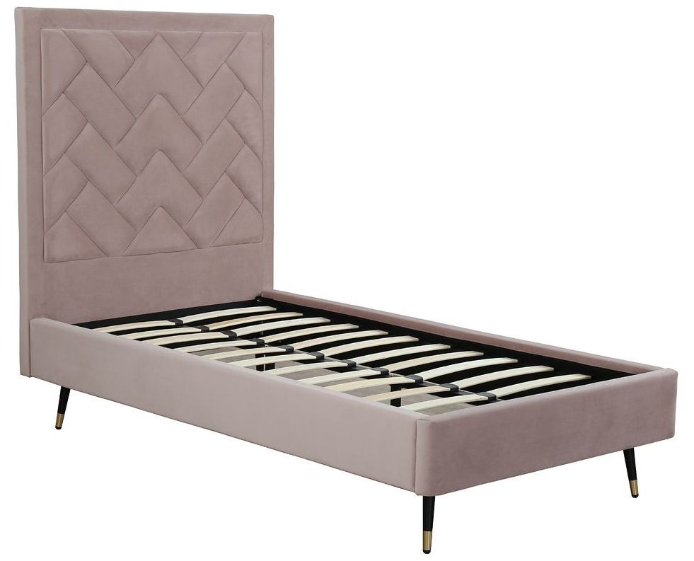 Crosby Modern Twin-Size Upholstered Velvet Bedframe and Headboard in Blush