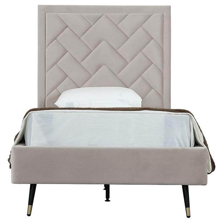 Image 1 Crosby Modern Twin-Size Upholstered Velvet Bedframe and Headboard in Greige