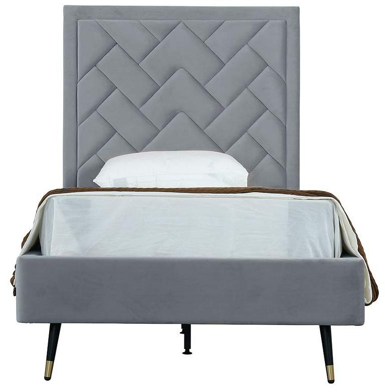 Image 1 Crosby Modern Twin-Size Upholstered Velvet Bedframe and Headboard in Grey