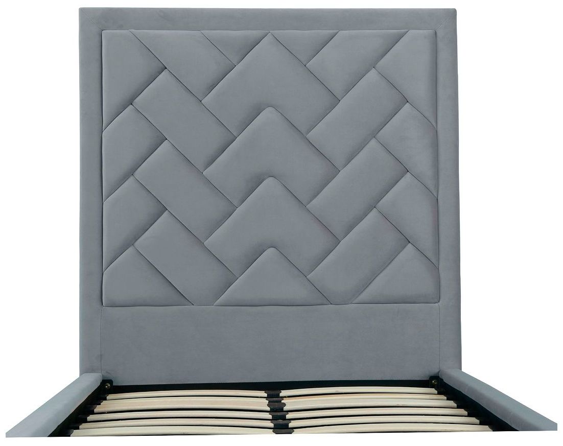 Image 5 Crosby Modern Twin-Size Upholstered Velvet Bedframe and Headboard in Grey more views