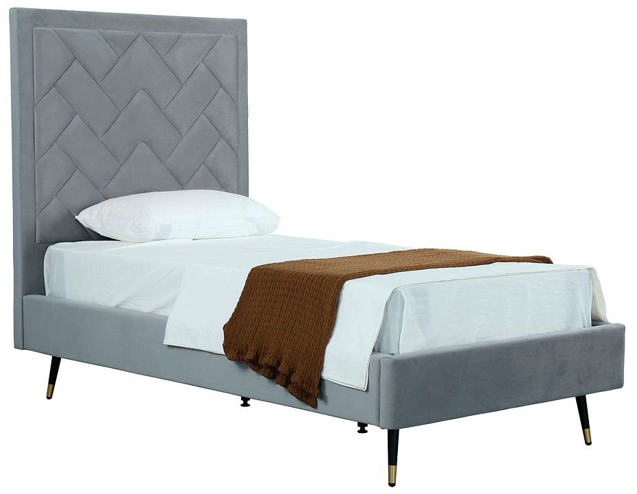 Crosby Modern Twin-Size Upholstered Velvet Bedframe and Headboard in Grey