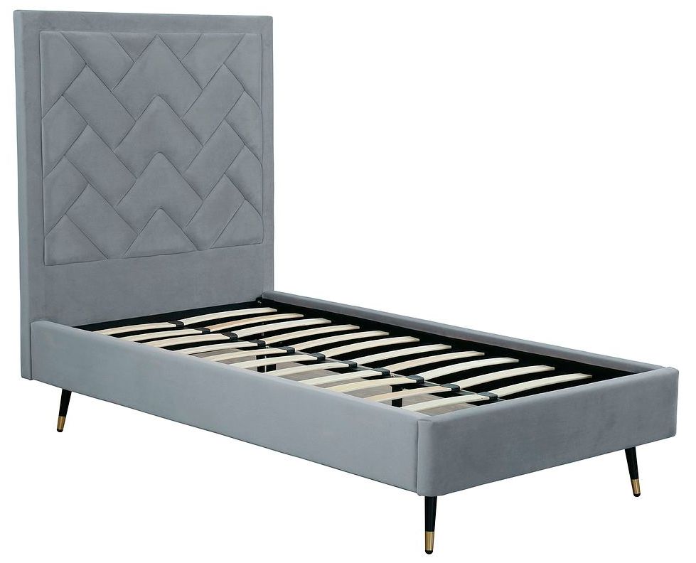 Crosby Modern Twin-Size Upholstered Velvet Bedframe and Headboard in Grey