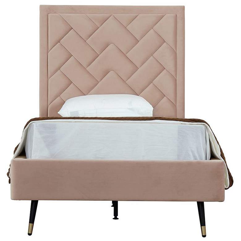 Image 1 Crosby Modern Twin-Size Upholstered Velvet Bedframe and Headboard in Nude