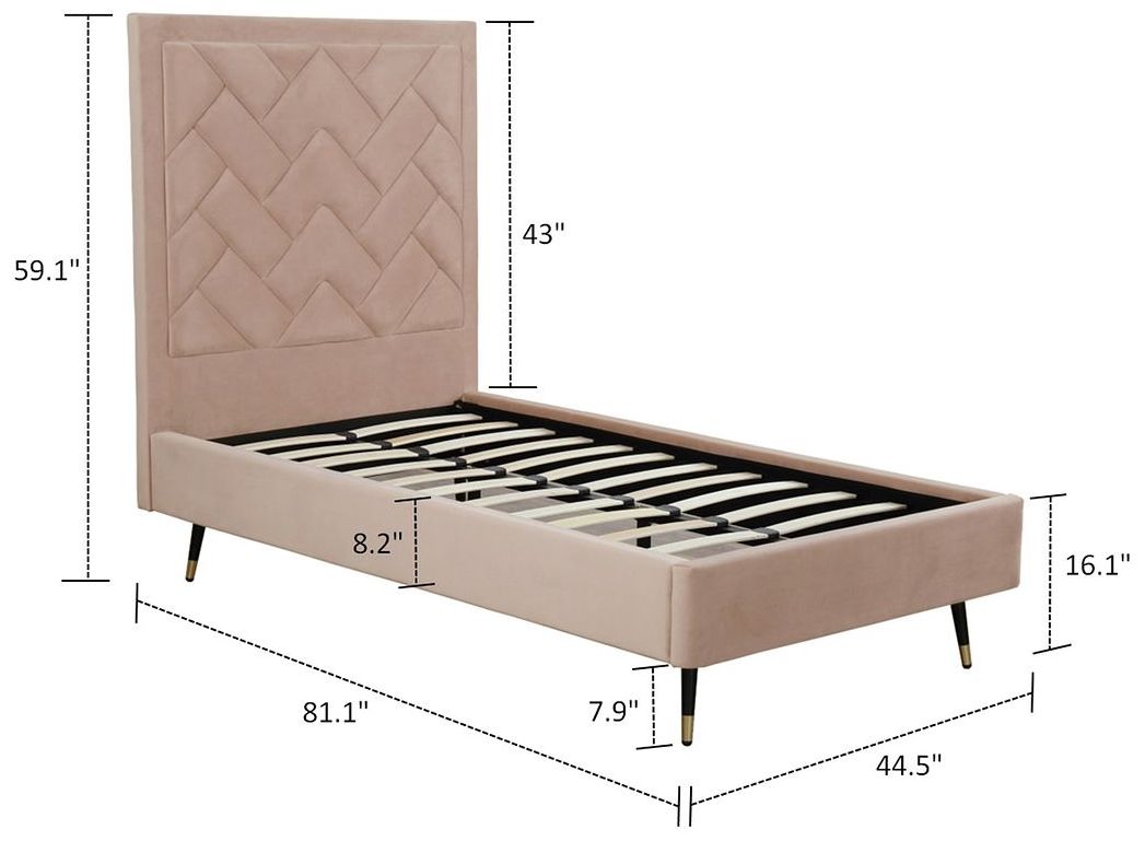 Image 3 Crosby Modern Twin-Size Upholstered Velvet Bedframe and Headboard in Nude more views