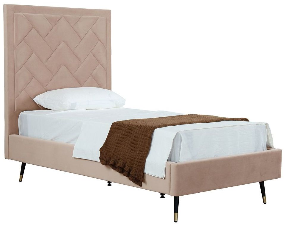 Crosby Modern Twin-Size Upholstered Velvet Bedframe and Headboard in Nude
