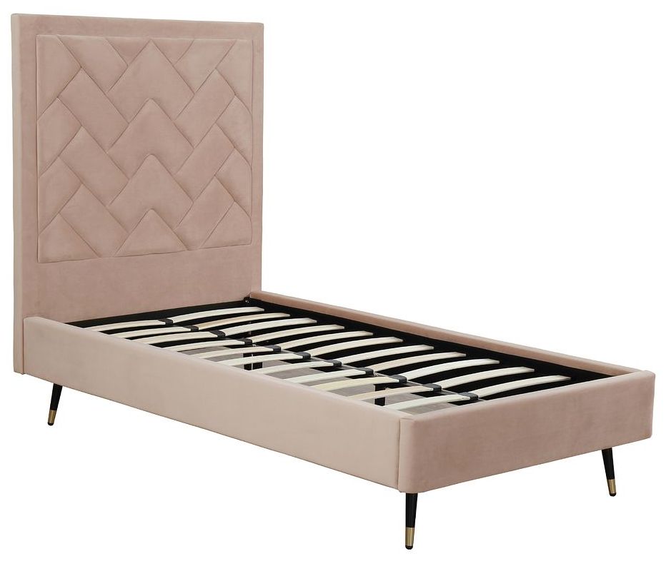 Crosby Modern Twin-Size Upholstered Velvet Bedframe and Headboard in Nude
