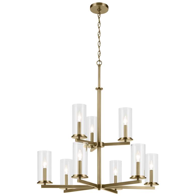 Image 1 Crosby Natural Brass Tiered Clear Chandelier 9Lt