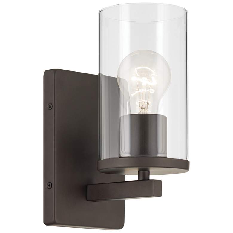 Image 1 Crosby Olde Bronze Cylinder Clear Wall Sconce 1Lt