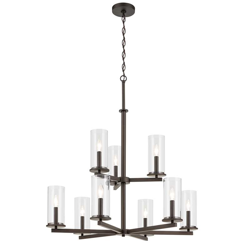 Image 1 Crosby Olde Bronze Tiered Clear Chandelier 9Lt