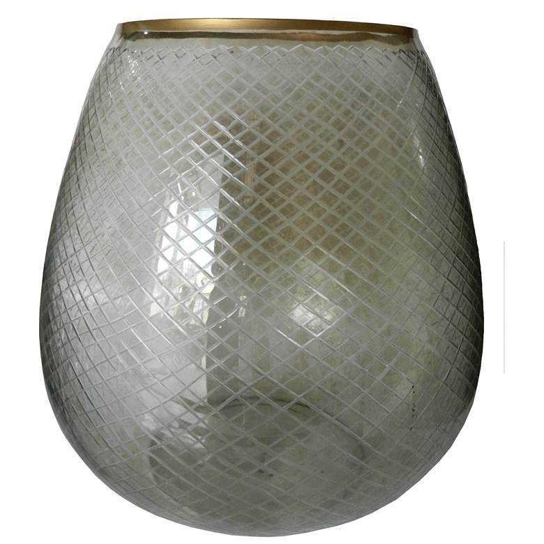 Image 1 Cross-Cut Pattern Glass Metallic Rim Candle Holder