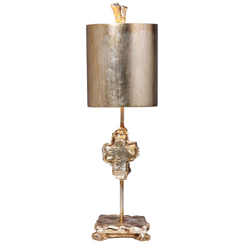 Image 1 Cross Distressed Silver Leaf Accent Table Lamp