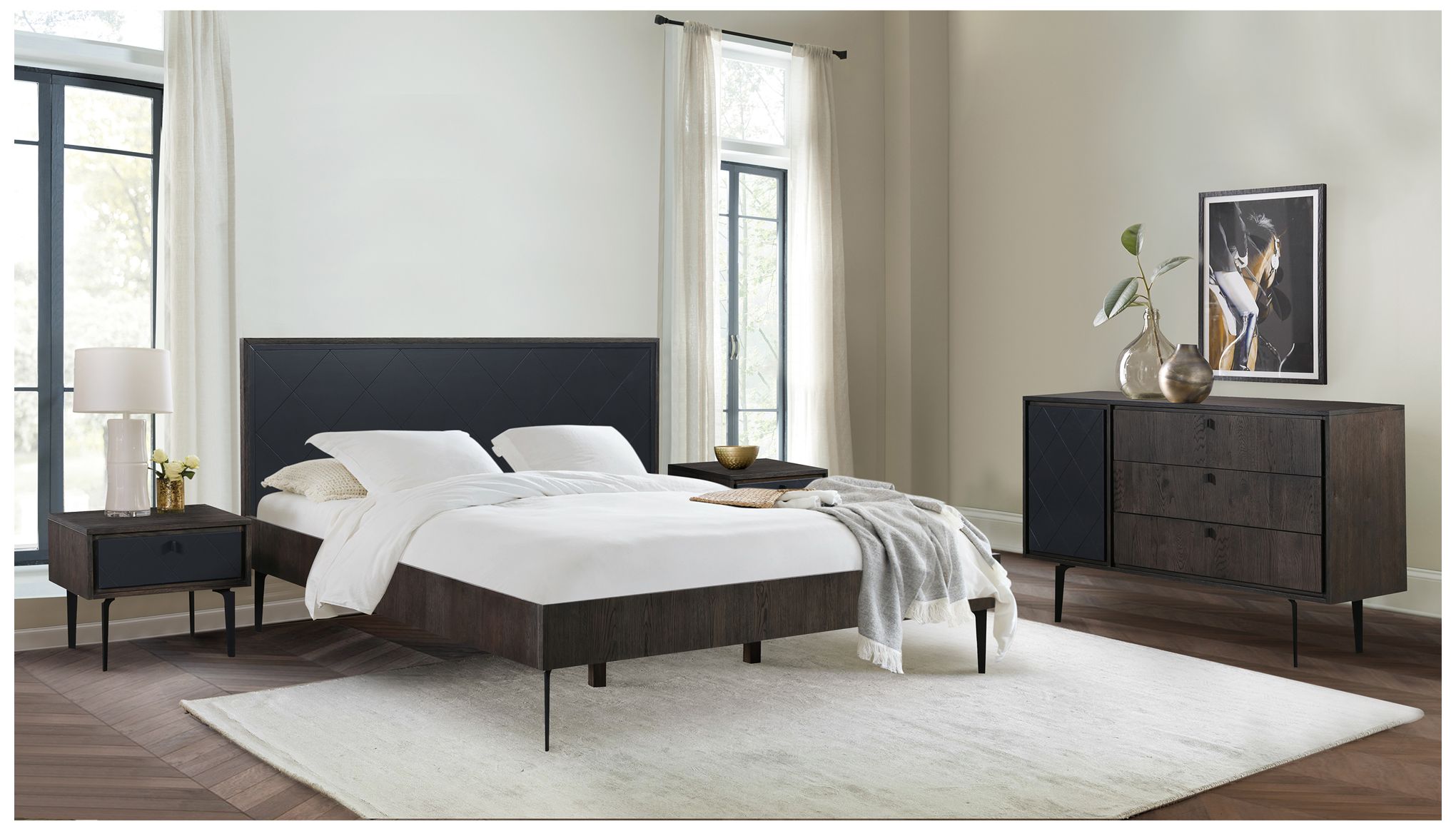 Cross Dresser with 3 Drawers in Solid Oak Wood and Metal