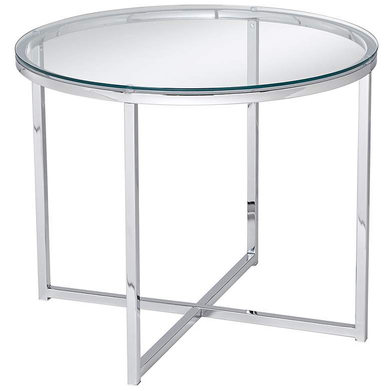 Image 1 Cross End Round Chrome  Accent Table