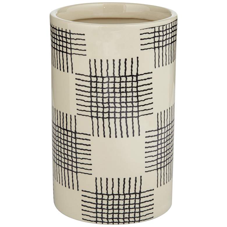 Image 3 Cross Hatch Black w/ White 7 3/4 inchH Porcelain Decorative Vase