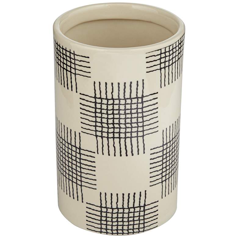 Image 5 Cross Hatch Black w/ White 7 3/4 inchH Porcelain Decorative Vase more views