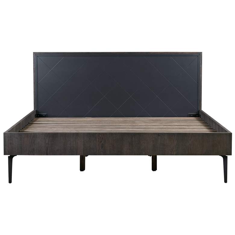 Image 1 Cross King Platform Bed in Dark Gray Solid Oak Wood and Metal