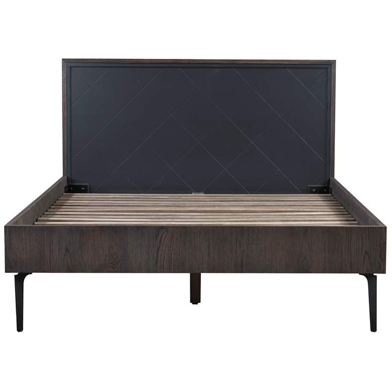 Image 1 Cross Queen Platform Bed in Dark Gray Solid Oak Wood and Metal