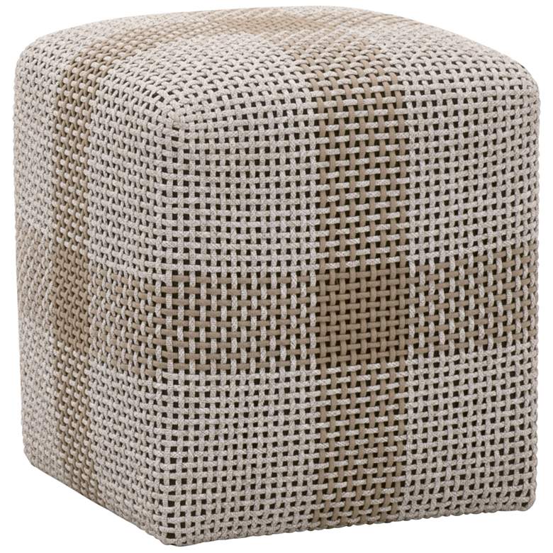 Image 1 Cross White and Taupe Weave Rope Outdoor Accent Cube Ottoman