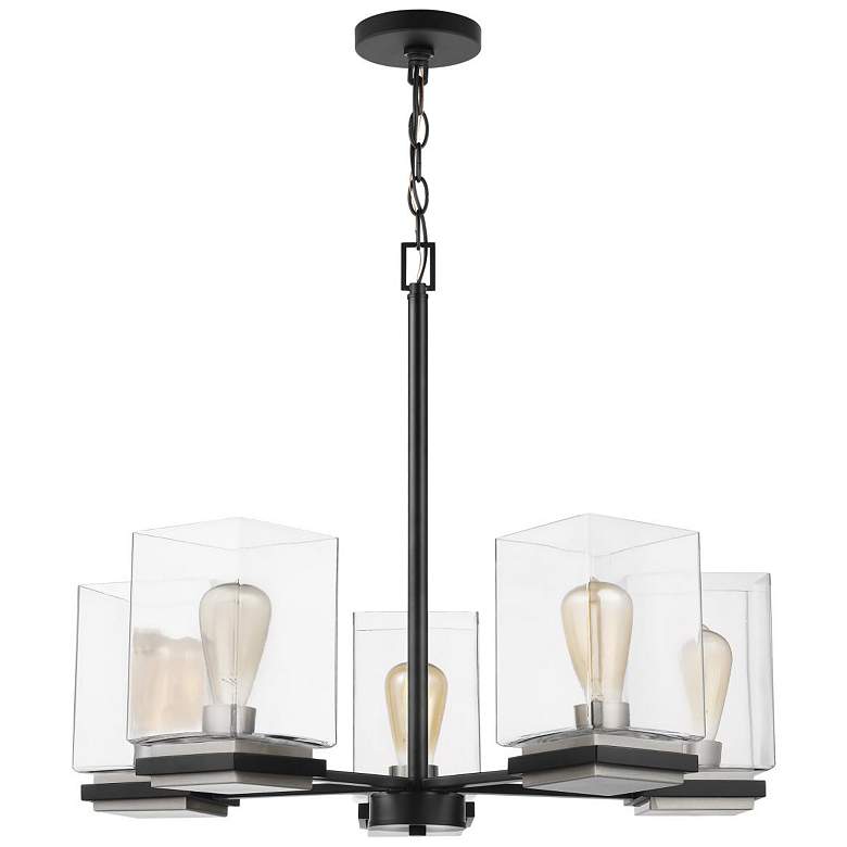 Image 1 Crossroads; 5 Light Chandelier; Matte Black with Clear Glass