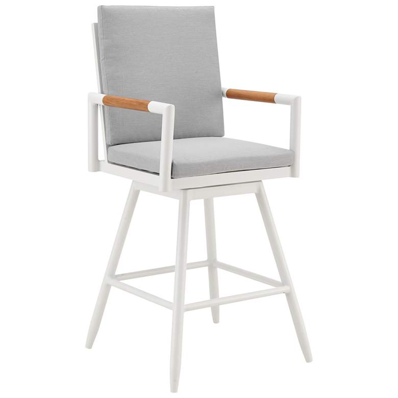 Image 1 Crown 30 in. Outdoor Barstool in Aluminum, Brown Rope, Light Gray Cushions