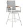 Crown 30 in. Outdoor Barstool in Aluminum, Brown Rope, Light Gray Cushions