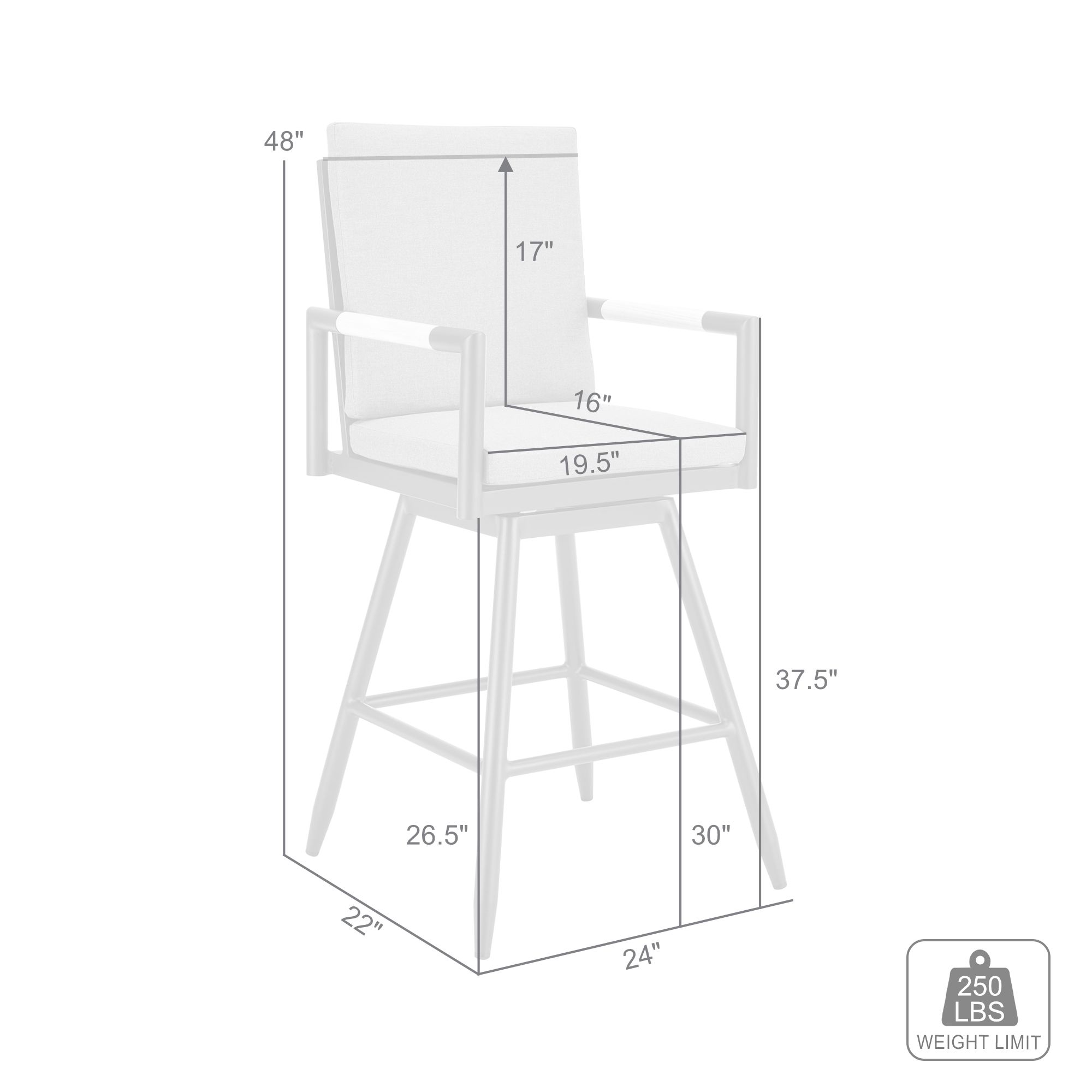 Crown 30 in. Outdoor Barstool in Aluminum, Tan Rope, and Dark Gray Cushions