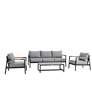 Crown 4 Piece Black Aluminum and Teak Outdoor Seating Set with Cushions