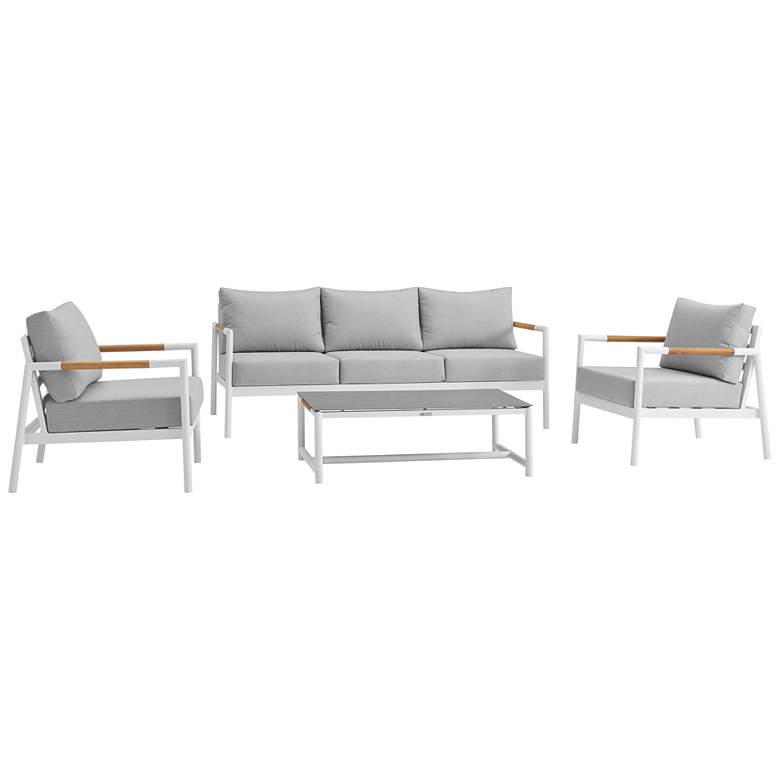 Image 1 Crown 4 Piece White Aluminum and Teak Outdoor Seating Set with Cushions