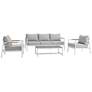 Crown 4 Piece White Aluminum and Teak Outdoor Seating Set with Cushions