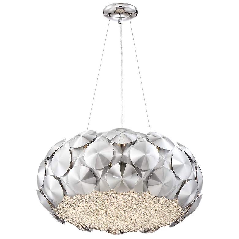 Image 1 Crown 6-Light 20 Inch Designer Oblong Disc Chrome Shade Pendant Light