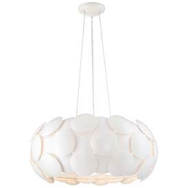 Image1 of Crown 6-Light 20 Inch Designer Oblong Disc Gloss White Shade Pendant Light