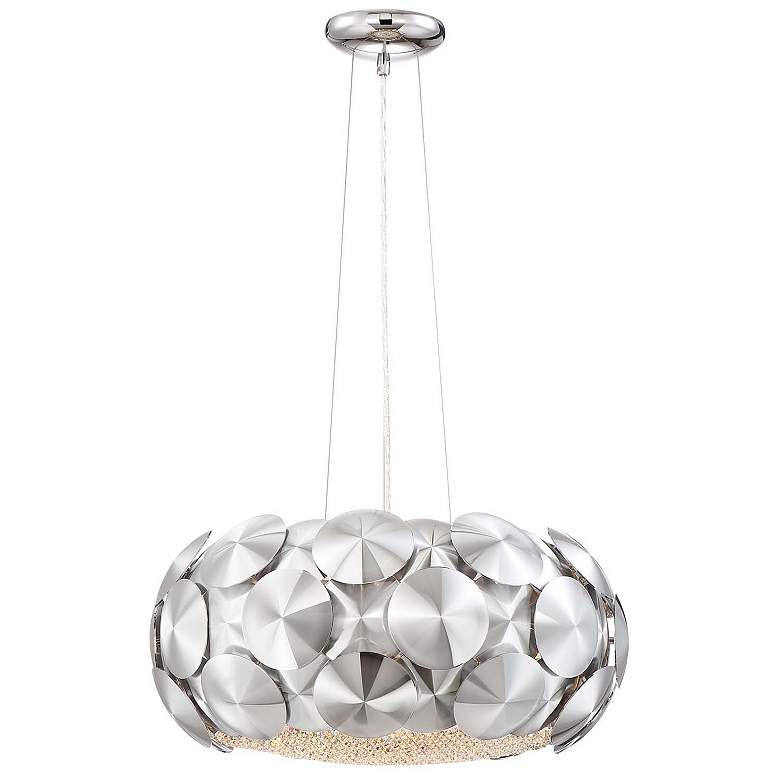 Image 1 Crown 7-Light 24 Inch Designer Oblong Disc Chrome Shade Pendant Light