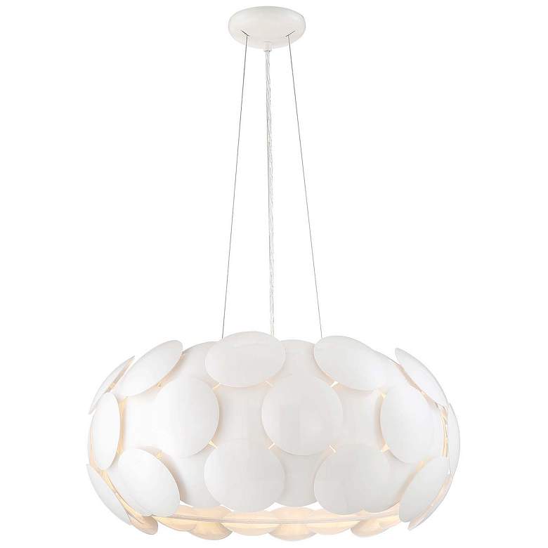 Image 1 Crown 7-Light 24 Inch Designer Oblong Disc Gloss White Shade Pendant Light