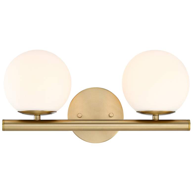 Image 1 Crown Heights 16 in. 2-Light Brushed Gold Vanity Light with White Art Glass