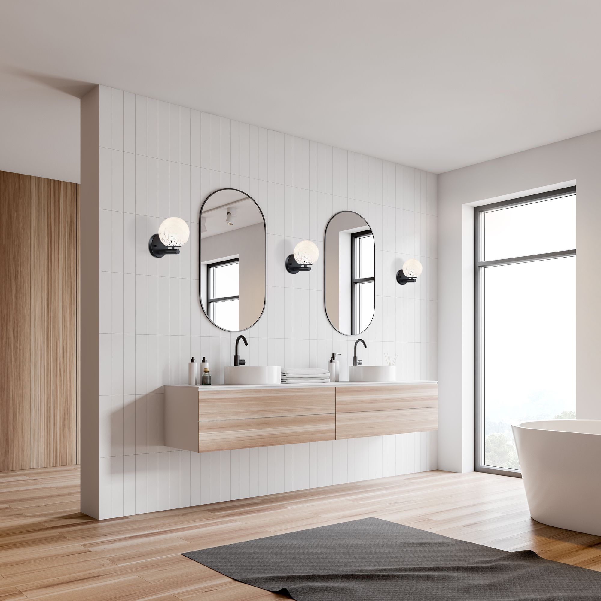 Image 3 Crown Heights 8 in. 1-Light Matte Black Wall Sconce with White Art Glass more views