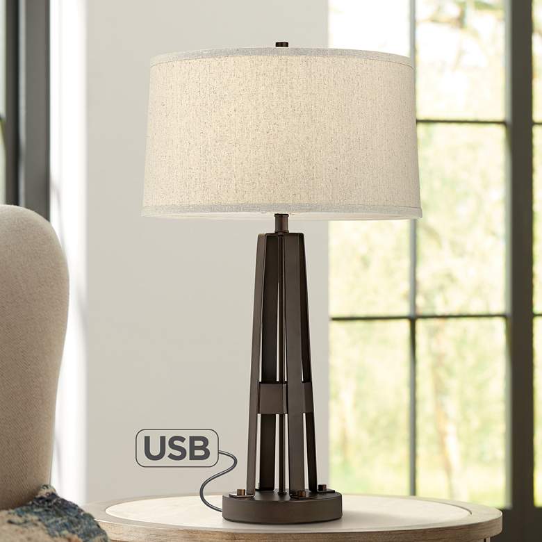 Image 1 Crown Heights Bronze Metal Table Lamp with USB Port