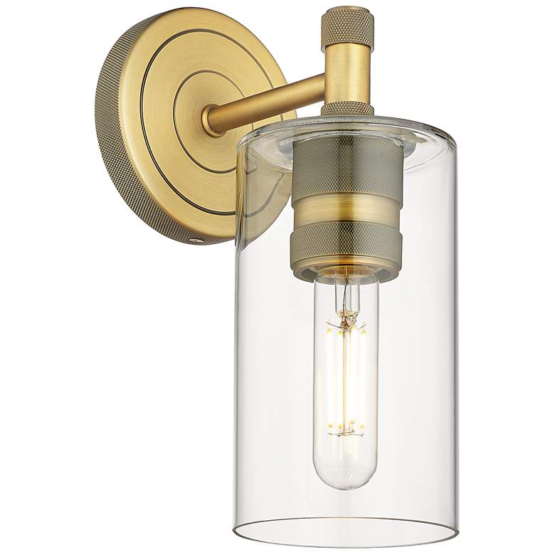 Image 1 Crown Point 10.5" High Brushed Brass Sconce With Clear Shade