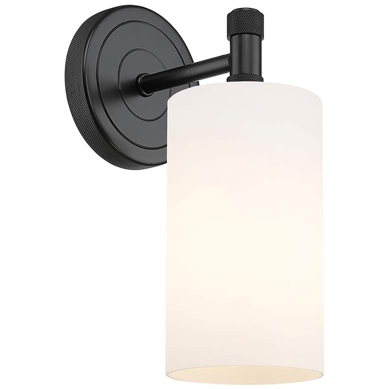 Image 1 Crown Point 10.5" High Matte Black Sconce With Matte White Glass Shade