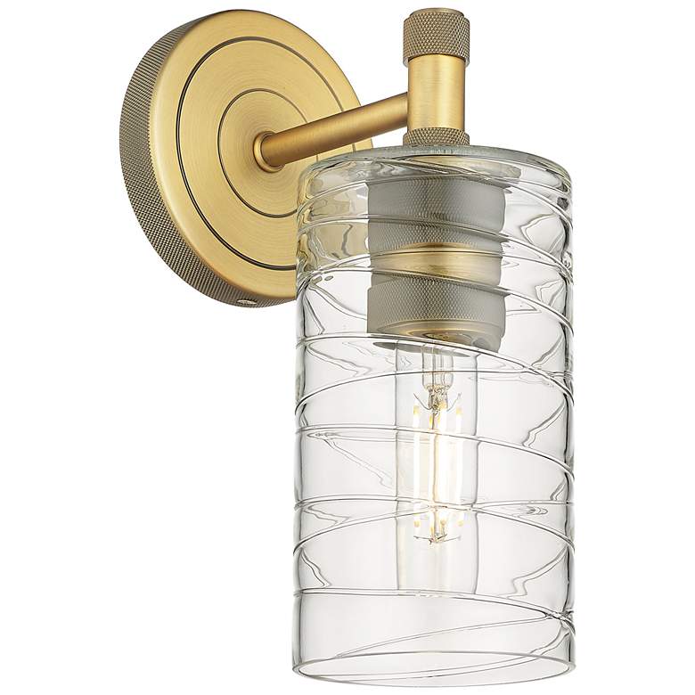 Image 1 Crown Point 11.5" High Brushed Brass Sconce With Deco Swirl Shade