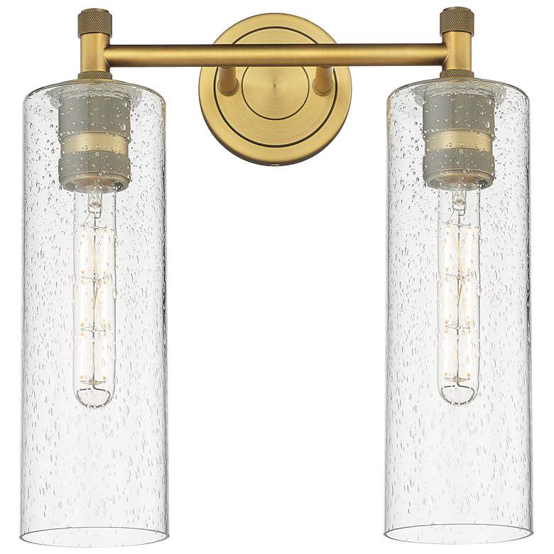 Image 1 Crown Point 13.88" Wide 2 Light Brushed Brass Bath Light With Seedy Sh