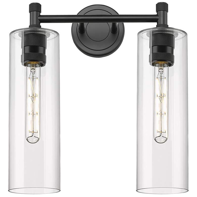 Image 1 Crown Point 13.88" Wide 2 Light Matte Black Bath Light With Clear Shad