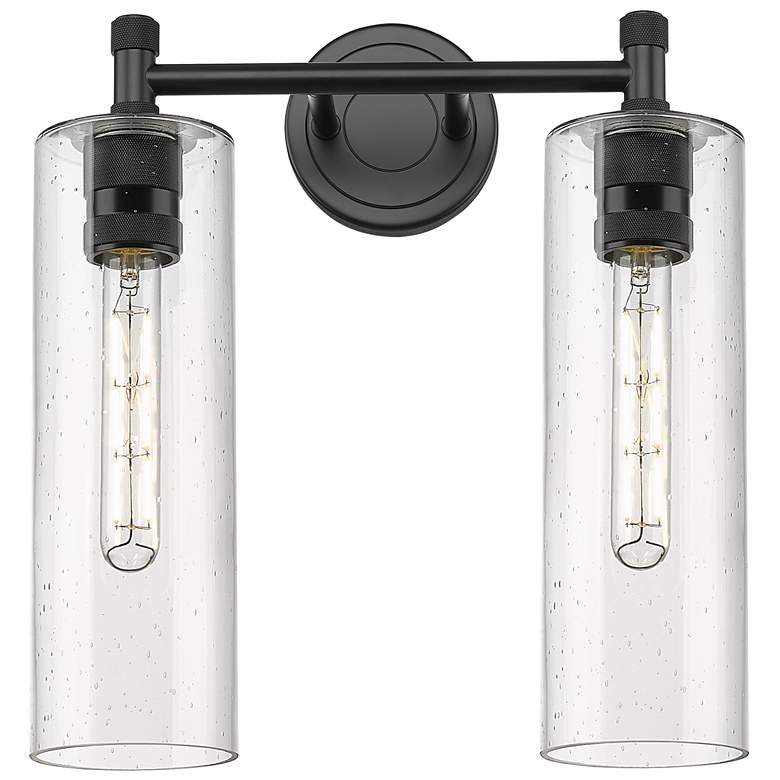 Image 1 Crown Point 13.88" Wide 2 Light Matte Black Bath Light With Seedy Shad